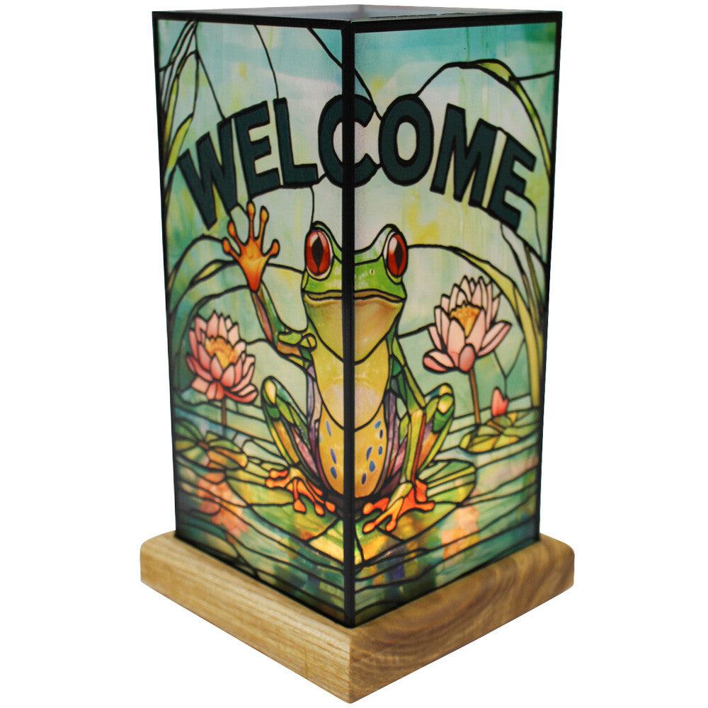 Welcome Frog Stained Glass USB Table Lamp