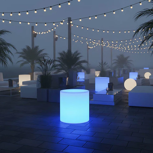 LED Glow Stool Stand Round Rechargeable White (40cmDx40cmH)