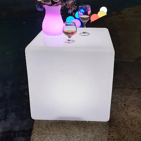 LED Glow Stool Stand Cube Rechargeable White (40x40x40cmH)