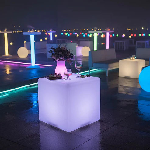LED Glow Stool Stand Cube Rechargeable White (40x40x40cmH)