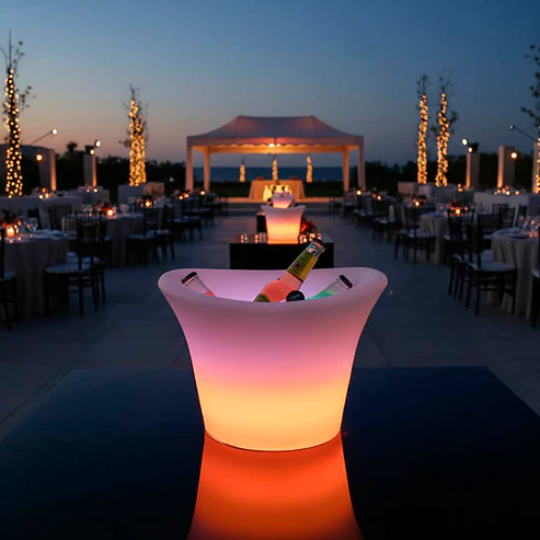 LED Glow Ice Bucket Remote Round White (36cmDx27cmH)