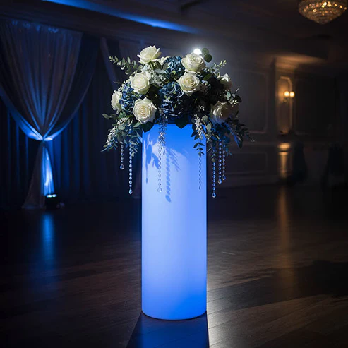 LED Glow Plinth Round w Remote White (38cmDx80cmH)